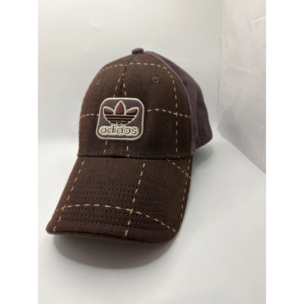 VTG Adidas A-Flex Brown Grid Stitch Trefoil Logo‎ Baseball Cap Hat S/M Y2K